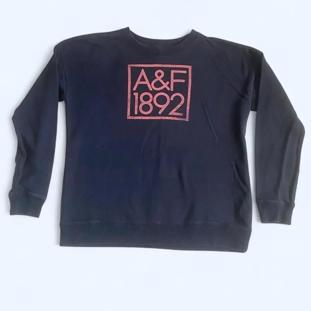 Abercrombie Kids Navy Blue Crewneck Sweatshirt Pink 1892 Logo Gorpcore Preppy XL